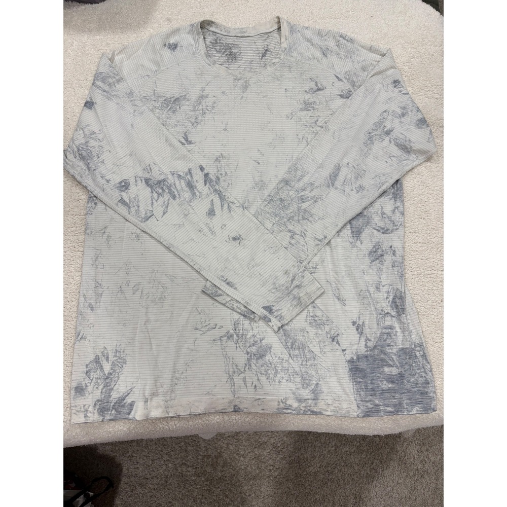 Lululemon Men's Metal Vent Tech Long Sleeve Chalk Wash White Light Cast Blue XXL